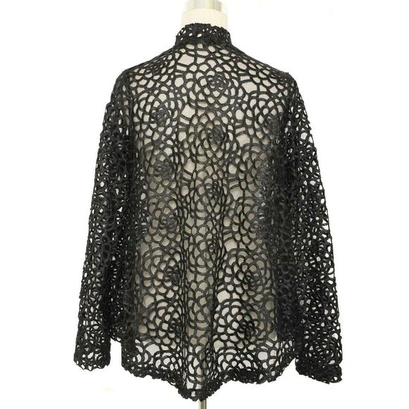 DOLCE CABO Black Mesh & Floral Open Front Topper Duster Jacket Size M - Picture 3 of 4